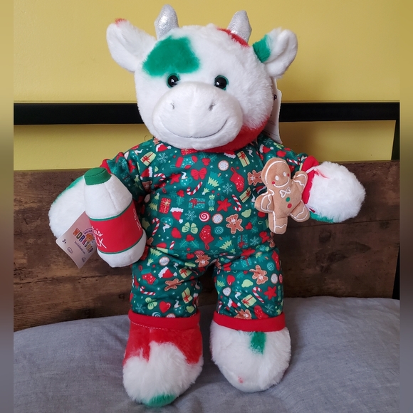 Build A Bear Christmas Holiday Mooey Cow with Holiday PJs and Cookies & Milk - Picture 1 of 4